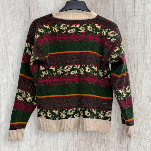 Tommy Hilfiger Vintage Wool Sweater Paisley Floral Fair Isle Stripe Mens M - Picture 3 of 3